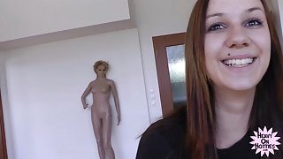 Sweet brunette teen slut gets her shaved twat drilled hard