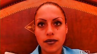 Girl in dark lipstick strips in sexy video