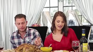 Evelin Stone and Blake Morgan feast on a cock in a kitchen