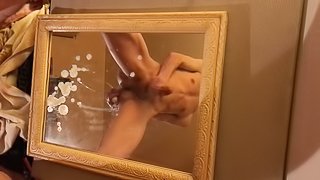 Anal play with huge cumshot on mirrors