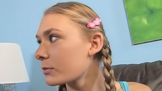 White Teen Babe with Pigtails Gets Her First Big Black Cock