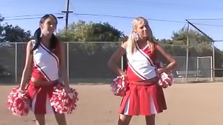 Two naughty cheerleaders in pigtails fuck the coach