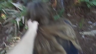 Cute chubby amateur blowjob and and creampie in the woods