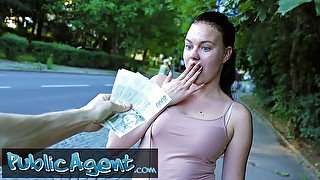 Public Agent Kiara Flow shows of her sexy long legs and fucks outside in public