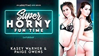 Sweet small-tit hottie Paige Owens sucks a big toy of Kasey Warner