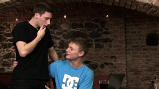 A couple of gay students take a break to eat meat and bang butts