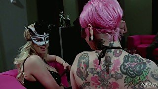 Slut in mask Nikki Daniels is fucked hard at the party