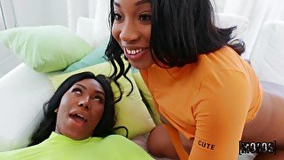 Ebony Girlfriend and Side Chick Share His Hard Wiener