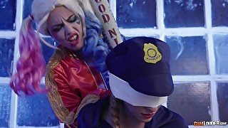 Harley Quinn takes two hostages and fucks both of them