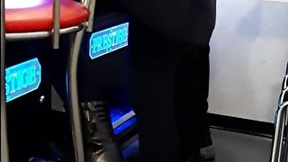 Public fuck in a casino while she plays slot machines. Cumshot on her sexy ass