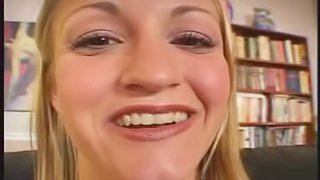Sassy blonde with small tits swallows cum after a spicy gang bang