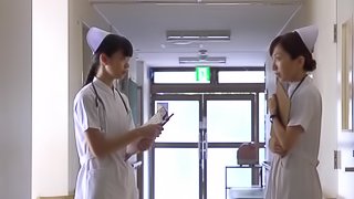 Slutty Japanese nurse undresses and gives a blowjob