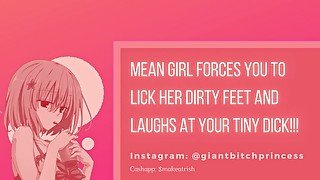 Mean Girl Degrades Your Tiny Dick Before Making You Her Foot Licking Slave! F4M JOI Audio Roleplay