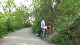 Tourists caught horny couple fucking on the road