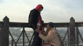 A hot winter fuck outdoors with a kinky couple