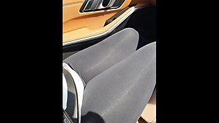 Step mom in black leggings seduce and fuck step son in the car