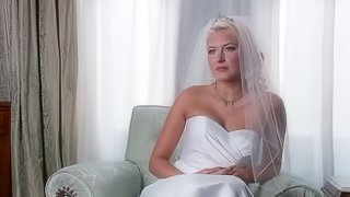 Blonde girl in wedding dress get tied up and gangbanged