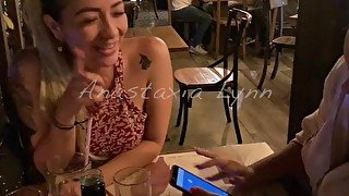 Two friends controlling my toy in Public Restaurant! Holding moans!