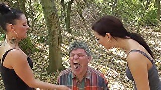 outdoor spitting and ashtray humiliation for old german slave