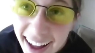 She gets jizz on her glasses