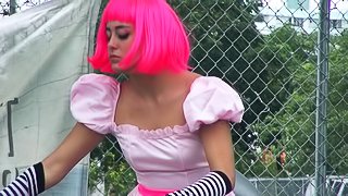 Hitchhiker in a fairytale dress fucks a guy in his car