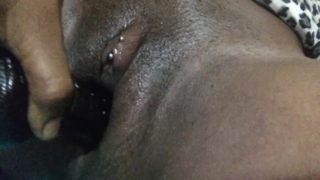 Creamy wet pussy fucking big black 10” dildo