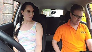 Fake Driving School Messy creampie climax for sexy cheating learner