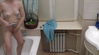 Chick films herself acting nasty in the bathroom