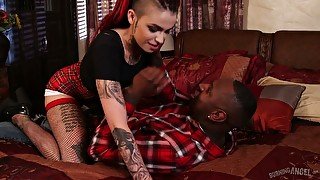 BBC fucks extravagant tattooed slut Leigh Raven and cums on her tits