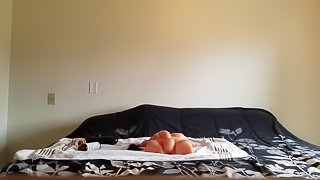 Thick blonde sucks off sex doll with music❤️