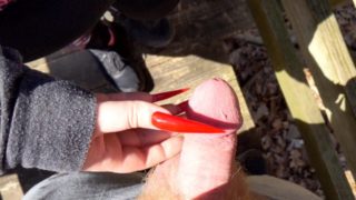 Public Handjob on Hiking Trails With Long Red Nails
