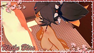 Xinyan sucking dick and swallowing cum in the bathroom (Genshin Impact Hentai)