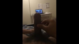 jacking off my eight inch penis while watching porn