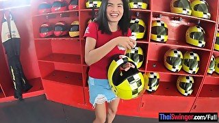 Big fake tits amateur Thai go karting and sex with her boyfriend