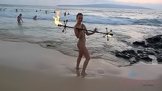 She puts on a show for all at the nude beach