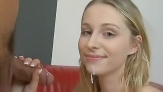 Blonde teen with pretty face gets nailed and facialed