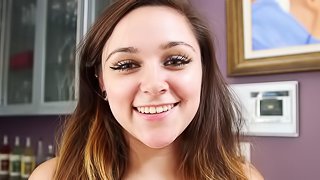 Charming brunette Zoey Foxx gives a good blowjob to A. Rosano