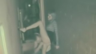 Horny Couple Gets Caught Fucking In An Alley By A Voyeur Cam