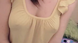 StrictlyHands - Brunette Teen Genevive Jerks Cum Onto Tits For First Time