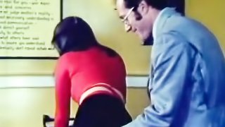 Slutty chick with hairy hole got banged by professor's throbbing dick.
