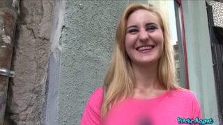 Hot blonde babe fucks a stranger in public place
