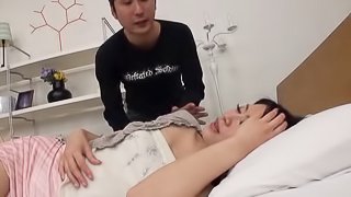 Japanese hussy gets double teamed in hardcore MMF clip