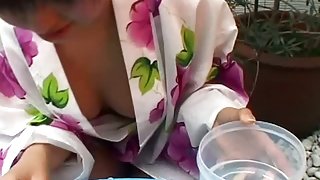 Hot japanese woman reveals her sexy downblouse