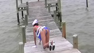 Head from a hot Latina at the beach makes his dark dick cum