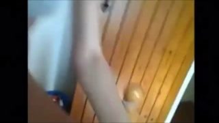 Teen fucking a bedknob