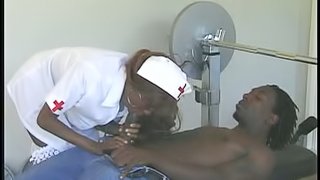 Nurse Rio makes big black cock cum with her mouth and cunt