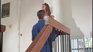 Teen pushes up her miniskirt and he takes her pussy and asshole