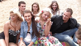 Autumn & Grace & Molly & Olie & Savannah in outdoor orgy movie with hot student chicks