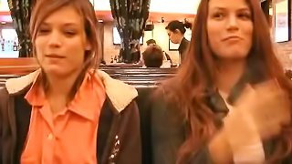 Lesbian amateurs get crazy and flash their asses in public