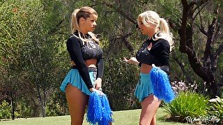 Cheerleaders Adriana Sephora and her busty GF lick each others pussies
